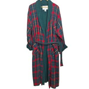 Vintage Victoria's Secret Country Cottons Green Red Flannel Terry Cloth Robe
